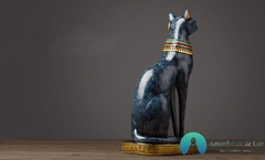 Escultura Gato Egípcio Deusa Bastet em Resina Marmorizado Azul - comprar online