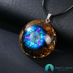 Colar Orgonite Siri Yantra Pedras Olho de Tigre - Amanhecer de Luz - Seu Universo de Luz Loja Online de Artigos Religiosos