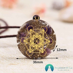 Colar Orgonite Cubo de Metatron Pedra Natural Ametista