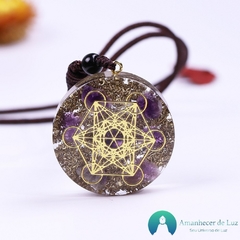 Colar Orgonite Cubo de Metatron Pedra Natural Ametista - loja online