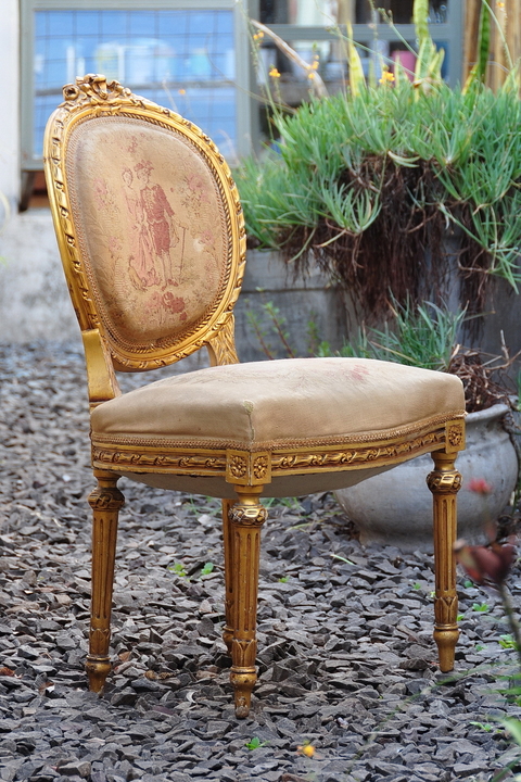 Par de sillas sala, Luis XVI doradas. Cód.24046