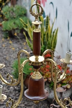 Araña Inglesa de bronce y madera, 4 luces. Cód. 61059 - comprar online