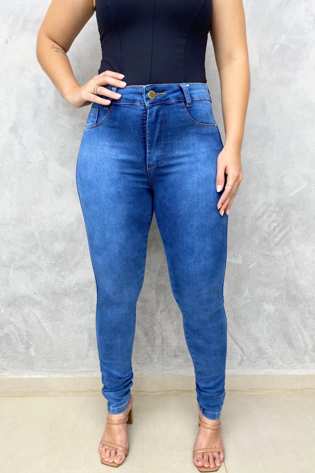 Moda Jeans Plus Size Fashionable Calças Jeans Skinny Lavadas