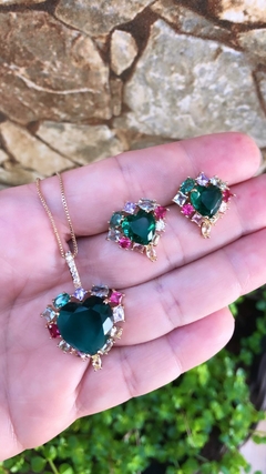 Conjunto coração verde esmeralda