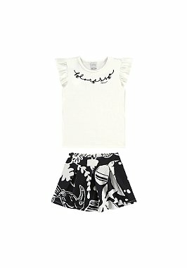 Conjunto short saia feminino com cropped top com bojo - R$ 78.00, cor  Branco #164051, compre agora