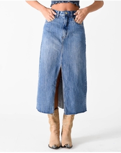 Saia midi jeans marmorizada - loja online
