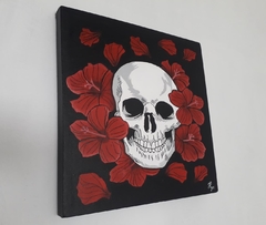 Cuadro decorativo CALAVERA NEGRA CON FLORES - comprar en línea