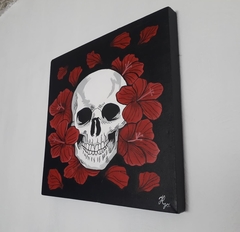 Cuadro decorativo CALAVERA NEGRA CON FLORES en internet