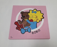 Cuadro Decorativo pintado a mano de la bebe MAGGIE SIMPSON con su osito bobo