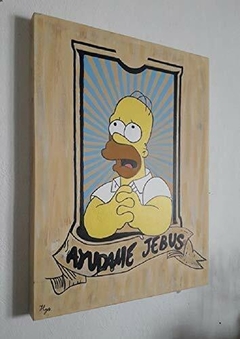 Cuadro Decorativo pintado a mano de Homero Simpson ayúdame jebus 