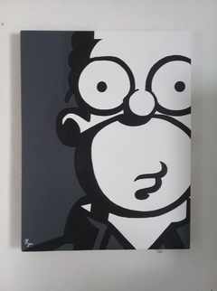 Cuadro Decorativo pintado a mano de Homero Simpson en color gris 