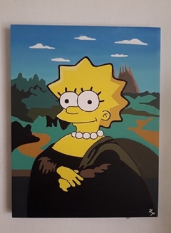 Cuadro Decorativo pintado a mano de lisa  Simpson mona lisa leonardo davinci