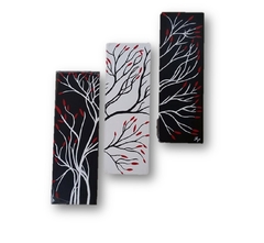 Cuadro Decorativo RAMA DE ARBOL FOLLAJE ROJO (TRIPTICO)