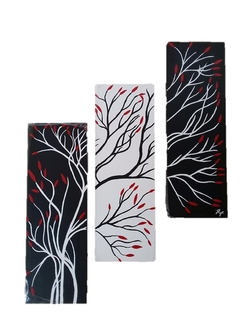 Cuadro Decorativo RAMA DE ARBOL FOLLAJE ROJO (TRIPTICO) - comprar en línea