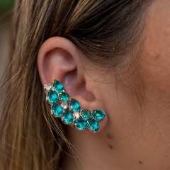 Brinco Ear Cuff Azul Turqueza Ródio Branco