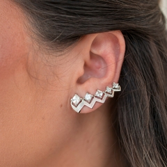 Brinco Ear Cuff Cinco Ponto de Zircônias Ródio Branco