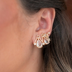 Brinco Ear Cuff Gotas em Zircônias Banho Ouro 18 K