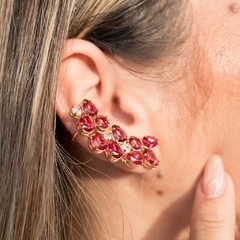 Brinco Ear Cuff Zircônias Rubi