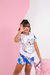 PIJAMA INFANTIL MANGA CURTA E SHORT GATINHA AZUL COLORIR - loja online