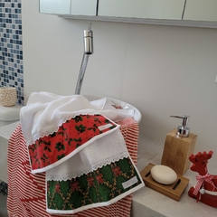 Lavabo Duplo e Tapete de Tear Floral Vermelho 3 Peças - S Hais Ateliê