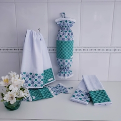 PANOS DE PRATO DUPLO E PORTA SACOS PLÁSTICOS AZULEJO PORTUGUÊS VERDE