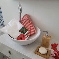 Lavabo Duplo e Tapete de Tear Floral Vermelho 3 Peças - comprar online