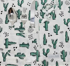 Jogo Americano Com Porta Talheres Cactus Verde