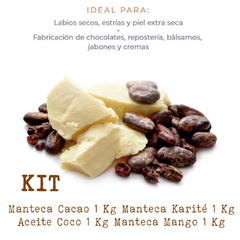 Kit Manteca Cacao + Manteca Karité + Aceite Coco + Manteca Mango (4KG Natural)