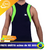 Camiseta masculina de triathlon na cor azul marinho com detalhes em verde, com zíper frontal.