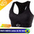 Top feminino preto de ciclismo, com detalhes em malha e logo na parte frontal.