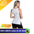 Camiseta Microlight feminina branca com detalhe lateral, vista de trás, ideal para vestuário de academia.