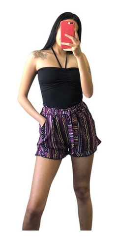 Short Fibrana Mujer Lazo Y Bolsillo Estampados - tienda online