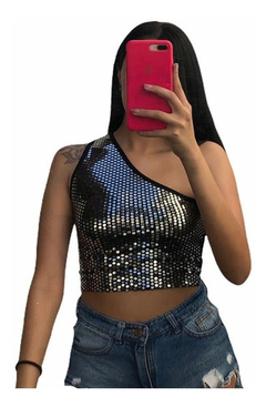 Top Musculosa 1 Hombro Lentejuela Combinado