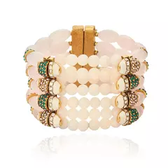 Pulseira Pedras Naturais Quartzo Rosa Ouro Velho - Rainha - Camila Klein