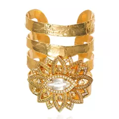 Bracelete Comprido Cristal Branco Ouro Velho - Flor de Maracandu - Claudia Arbex