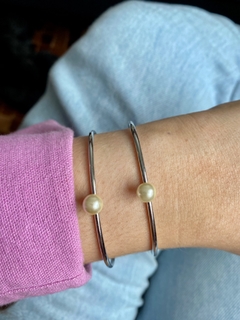 Bracelete Uma Pérola Ródio Branco