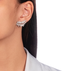 Brinco Ear Cuff Cravejado Cristal Ródio Branco