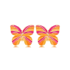 Brinco Borboleta Esmaltada Rosa e Laranja Dourado na internet