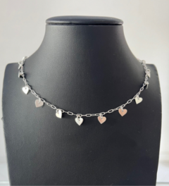 Colar Chocker Corações Prata 925