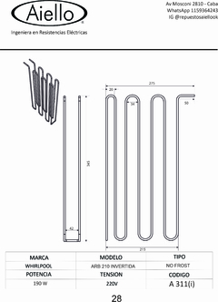 Resistencia de Heladera No Frost Whirlpool A311 i