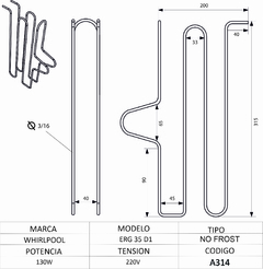 Resistencia de Heladera No Frost Whirlpool ERG 35D