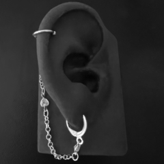 Brinco Argola Ear Cuff com Coração em Zircônia