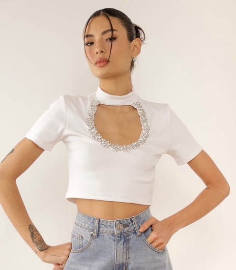 Cropped Jeans Branco - JAQUELINE MARQUES LOJA