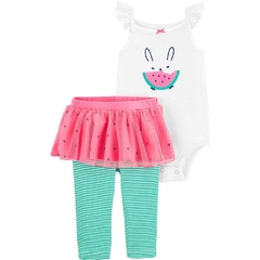 Conjunto Bebê Menina Carter's Body e Calça Tutu coelho melancia Coleção Nova Carters Rosa - 2 peças