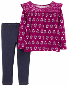 Conjunto legging jeans falso com blusinha estampada lilas - 2 Peças