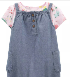 Conjunto Carter's 2 Peças - Macacão Jeans com Camiseta Rosa - Kids First