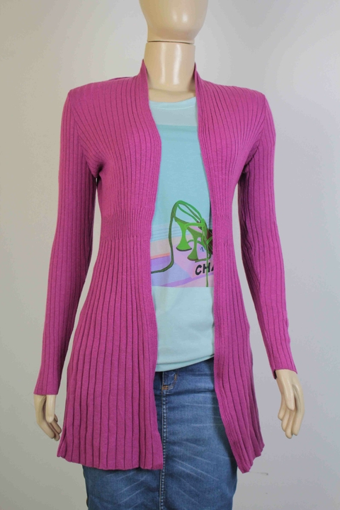 Cardigan modal canelado manga longa