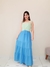 VESTIDO EM LINHO MIDI AZUL E VERDE - PatricinhaModa