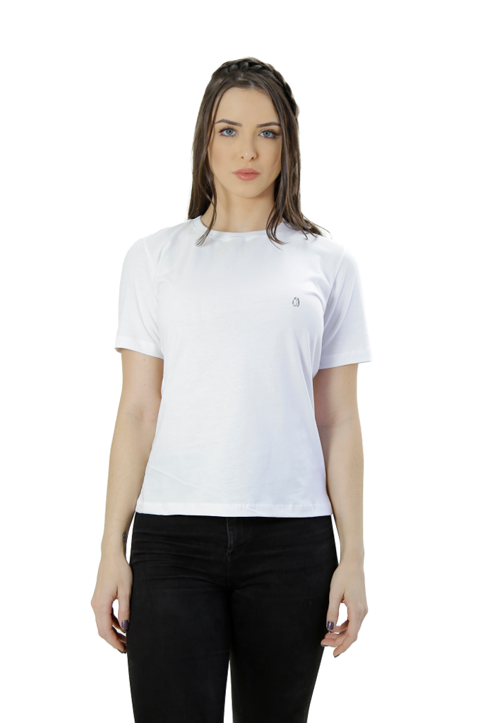 Blusa Gola Redonda Feminina Branca - Compre agora