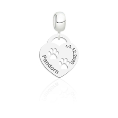 Berloque Prata 925 Personalizado Coração 2 Patinhas de Cachorro